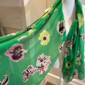 J Crew Factory Green Flowered Light Weight Scarf